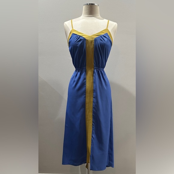 THML Blue & Mustard Colorblock Midi Dress – Size Medium - Picture 1 of 5